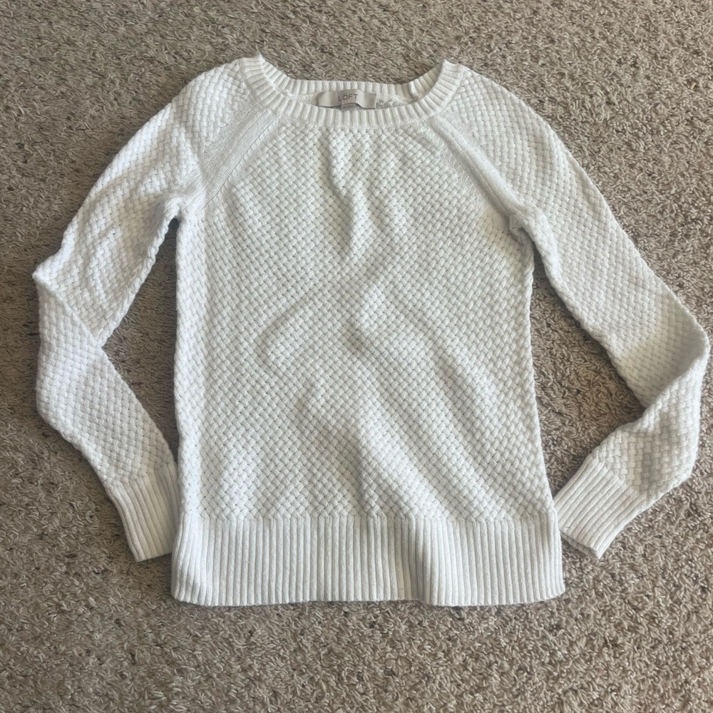 LOFT Cream Textured Knit Top